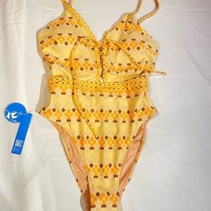 Stefanie Geo Print Lace Up One Piece Swimsuit